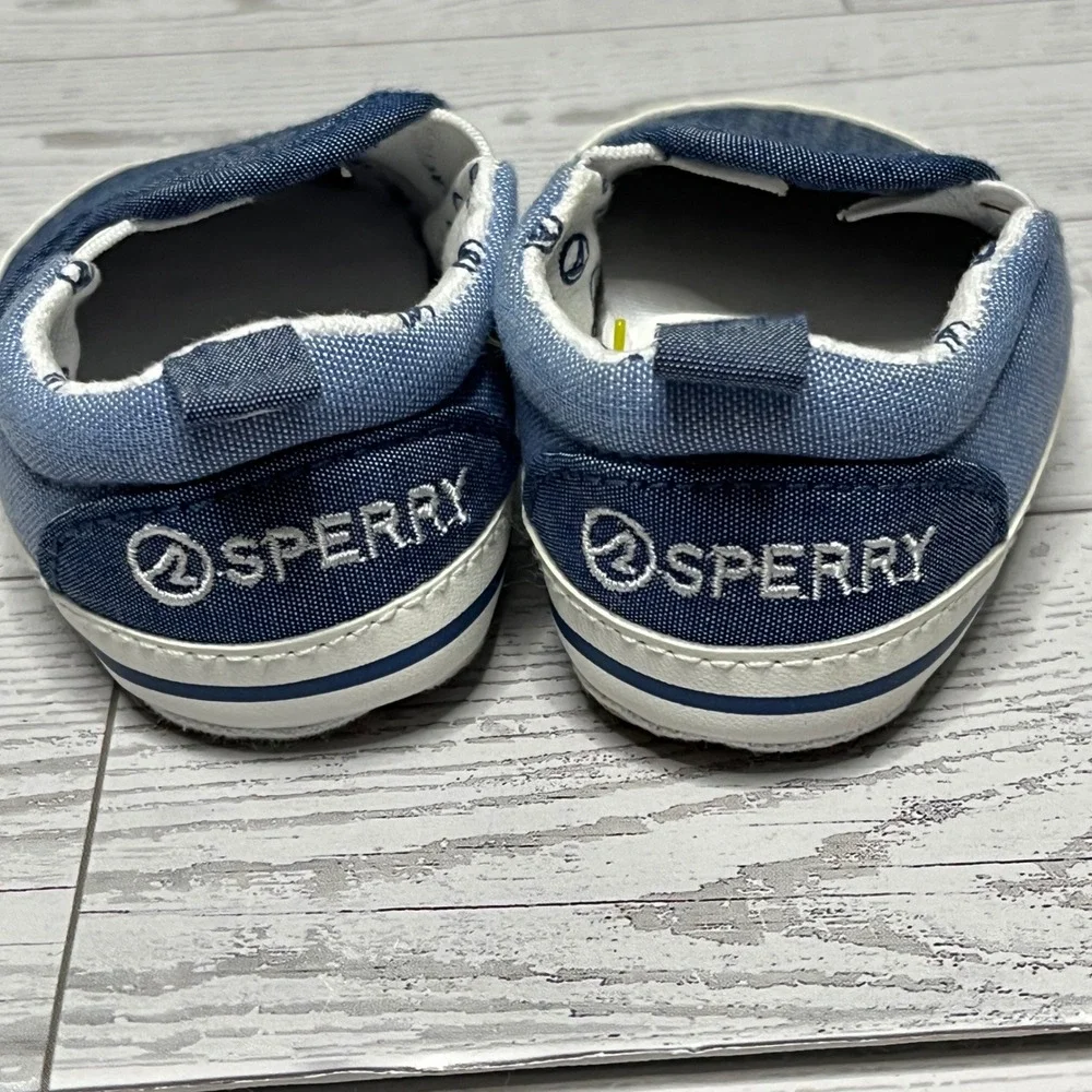 Sperry Infant Blue Denim Slip On Crib Shoes Size 2 (3-6M) Baby Shoes